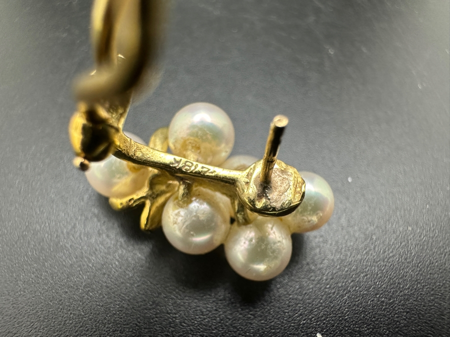 18k Gold Earrings With 12 Pearls And 2 Round Brilliant Diamonds (est. .06cttw) 10.5g Retails $2,800 [Photo 8]