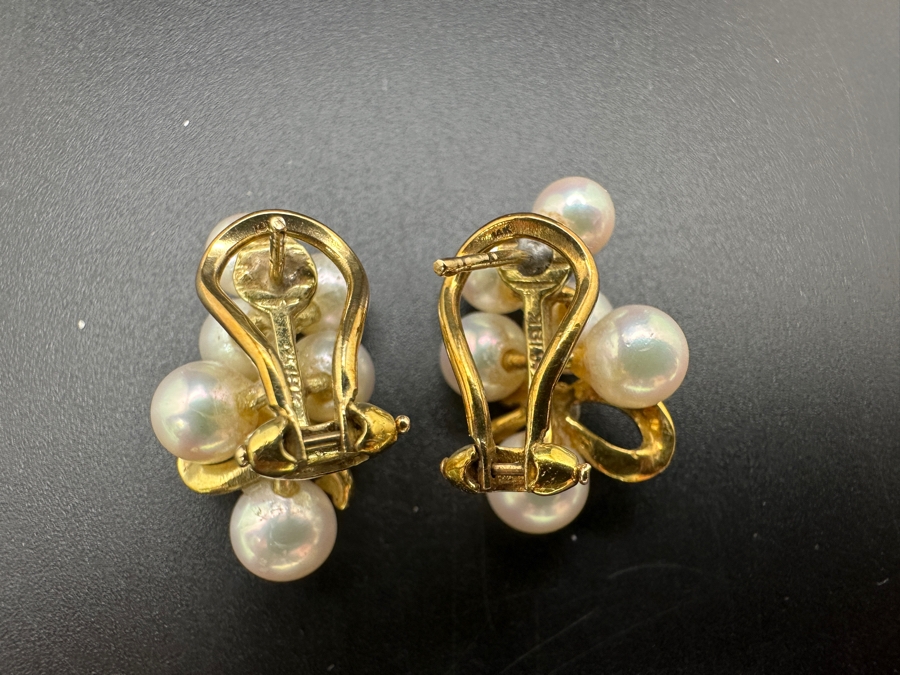 18k Gold Earrings With 12 Pearls And 2 Round Brilliant Diamonds (est. .06cttw) 10.5g Retails $2,800 [Photo 7]