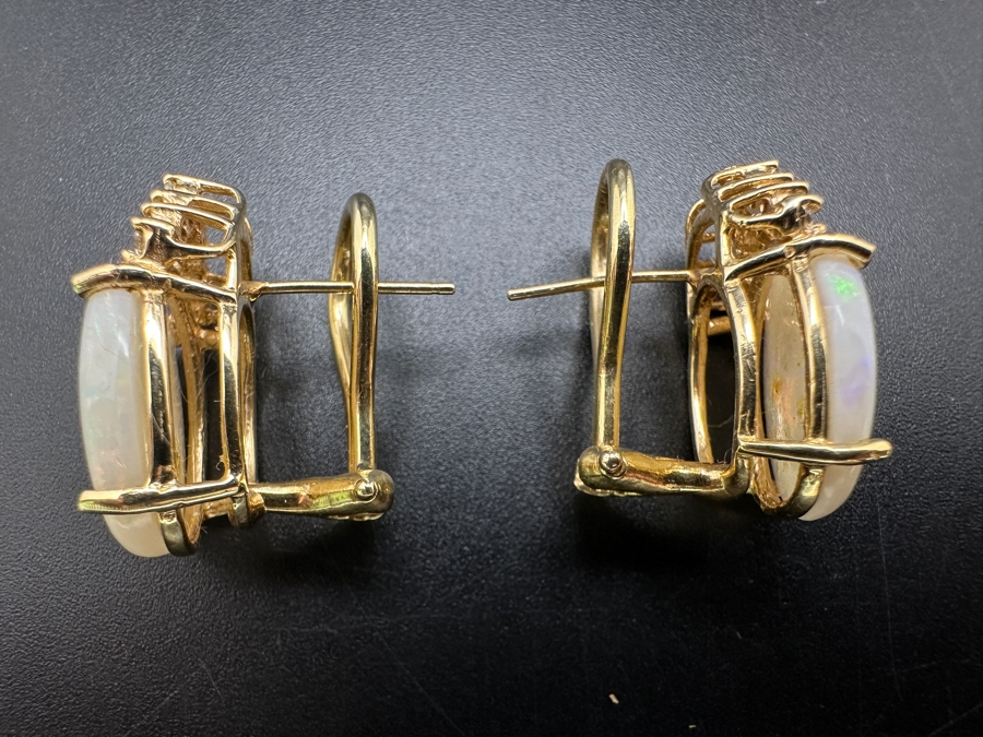 Stunning 14k Gold Earrings Set With 2 16 X 12mm Oval Cabochon Opals And 18 Round Brilliant Diamonds (est. .36cttw) 8.9g Retails $4,000 [Photo 6]