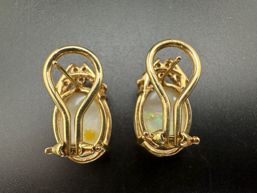 Stunning 14k Gold Earrings Set With 2 16 X 12mm Oval Cabochon Opals And 18 Round Brilliant Diamonds (est. .36cttw) 8.9g Retails $4,000 [Photo 8]