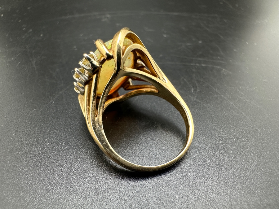 Stunning 14k Gold 16 X 12 Cabochon White Oval With 6 2.25mm Round Diamonds (est. .25cttw) Size 6.5 6.7g Retails $2,800 [Photo 11]