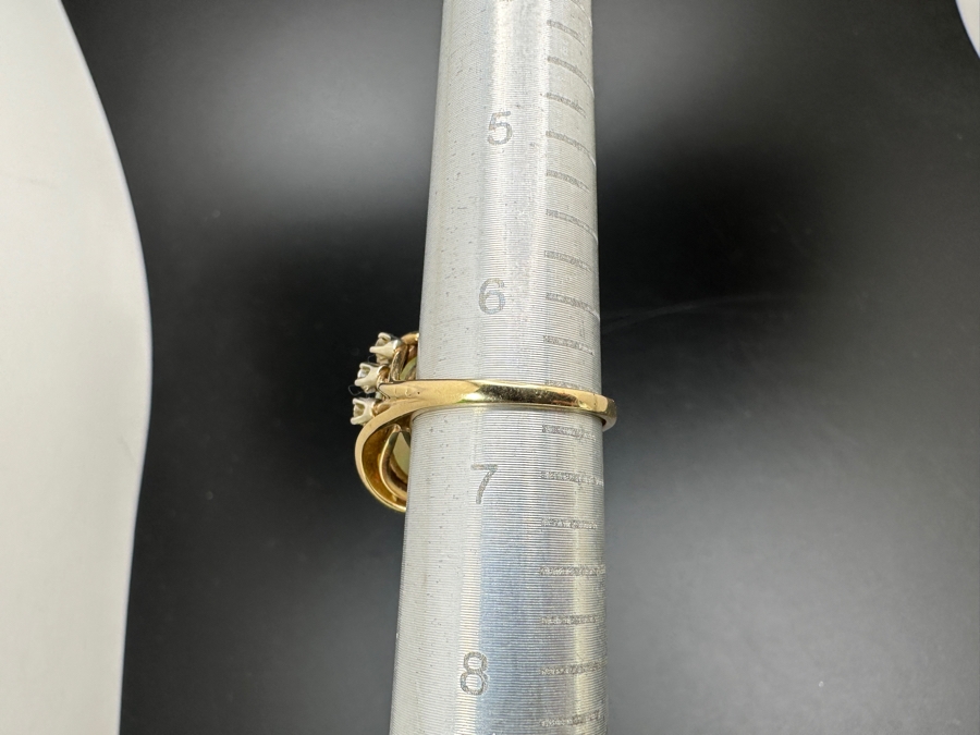 Stunning 14k Gold 16 X 12 Cabochon White Oval With 6 2.25mm Round Diamonds (est. .25cttw) Size 6.5 6.7g Retails $2,800 [Photo 12]