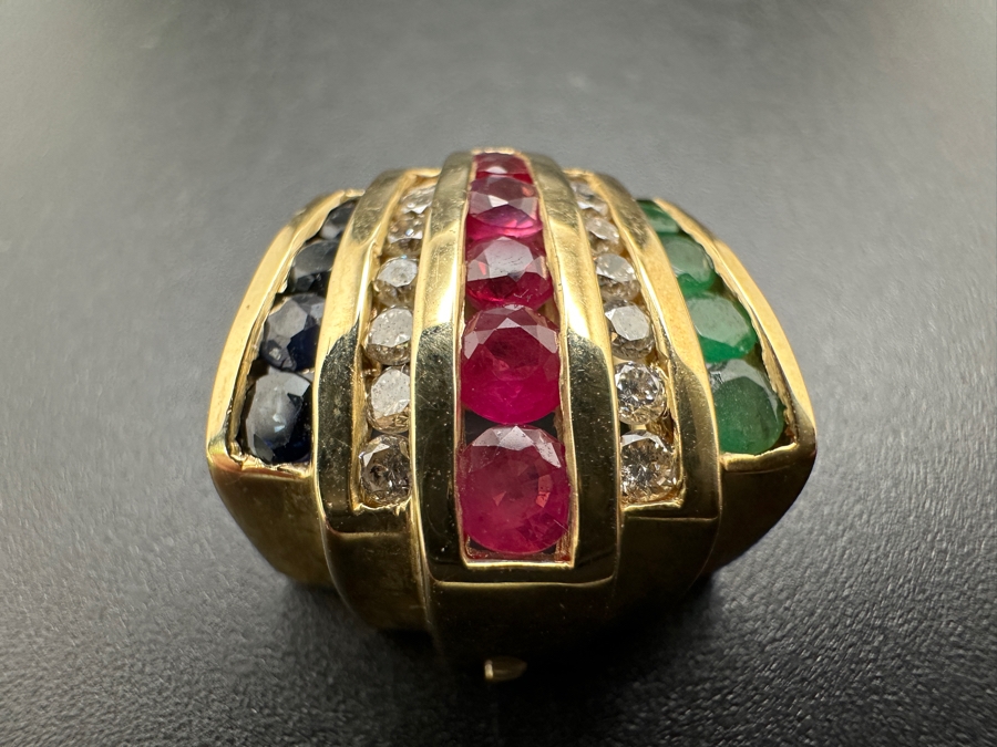 14k Gold Omega Slide Pendant Set With 5 Round Rubies, 4 Emeralds, 4 Sapphires And 14 Round Brilliant Diamonds 4.8g Retails $2,200 [Photo 6]