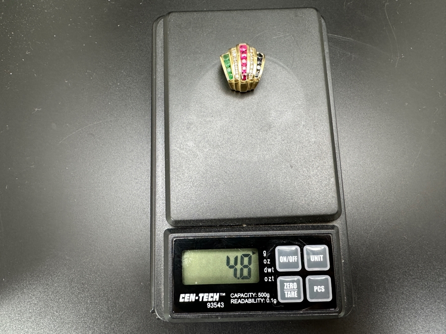 14k Gold Omega Slide Pendant Set With 5 Round Rubies, 4 Emeralds, 4 Sapphires And 14 Round Brilliant Diamonds 4.8g Retails $2,200 [Photo 8]