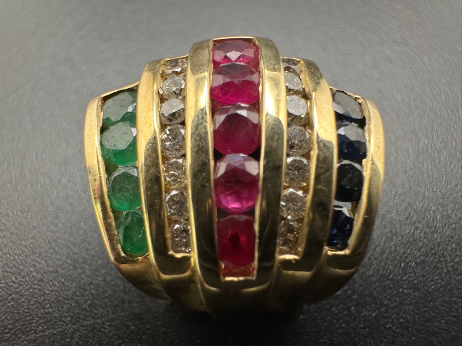 14k Gold Omega Slide Pendant Set With 5 Round Rubies, 4 Emeralds, 4 Sapphires And 14 Round Brilliant Diamonds 4.8g Retails $2,200 [Photo 2]