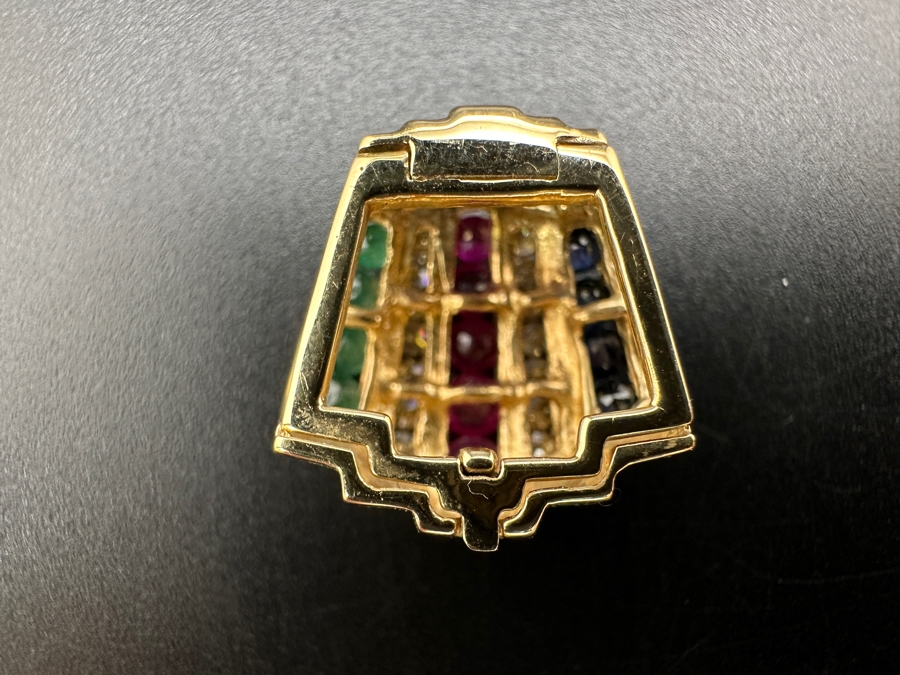 14k Gold Omega Slide Pendant Set With 5 Round Rubies, 4 Emeralds, 4 Sapphires And 14 Round Brilliant Diamonds 4.8g Retails $2,200 [Photo 5]
