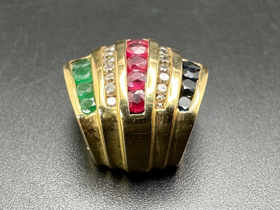 14k Gold Omega Slide Pendant Set With 5 Round Rubies, 4 Emeralds, 4 Sapphires And 14 Round Brilliant Diamonds 4.8g Retails $2,200 [Photo 4]