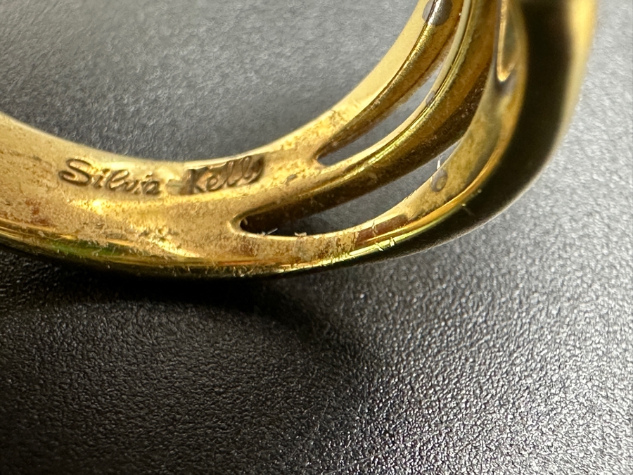 Stunning 18k Gold Jade Diamond Ring Stamped 'Silvia Kelly' Size 8 20.0g Retails $5,600 [Photo 15]