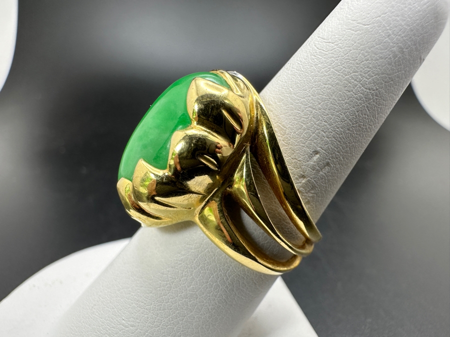 Stunning 18k Gold Jade Diamond Ring Stamped 'Silvia Kelly' Size 8 20.0g Retails $5,600 [Photo 8]