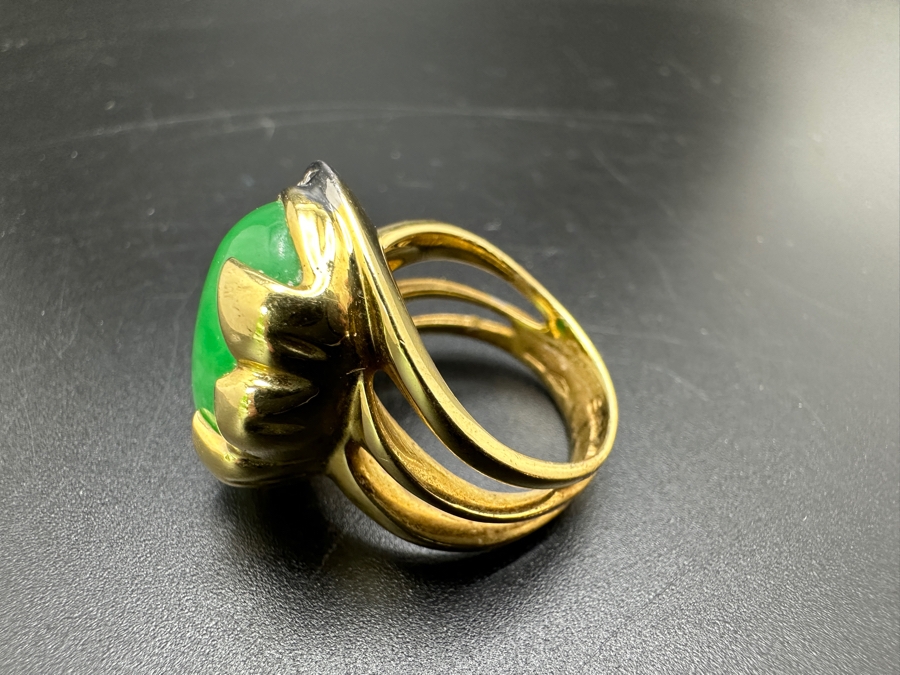 Stunning 18k Gold Jade Diamond Ring Stamped 'Silvia Kelly' Size 8 20.0g Retails $5,600 [Photo 12]
