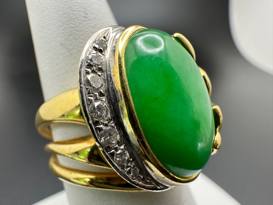 Stunning 18k Gold Jade Diamond Ring Stamped 'Silvia Kelly' Size 8 20.0g Retails $5,600 [Photo 5]