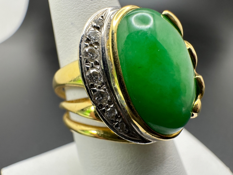 Stunning 18k Gold Jade Diamond Ring Stamped 'Silvia Kelly' Size 8 20.0g Retails $5,600 [Photo 4]