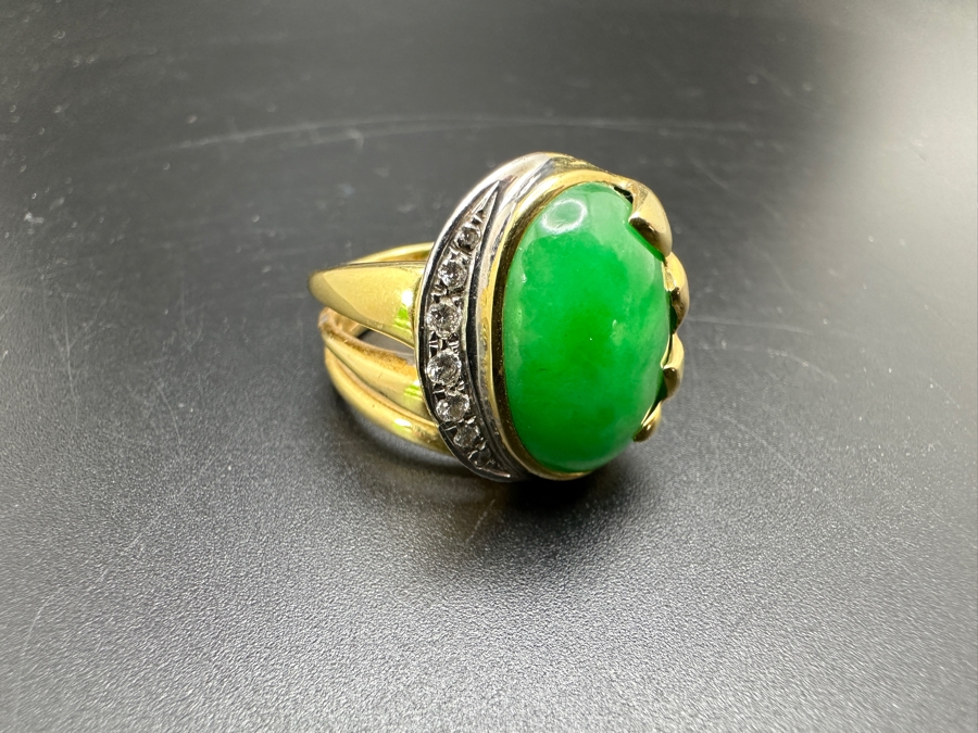Stunning 18k Gold Jade Diamond Ring Stamped 'Silvia Kelly' Size 8 20.0g Retails $5,600 [Photo 11]