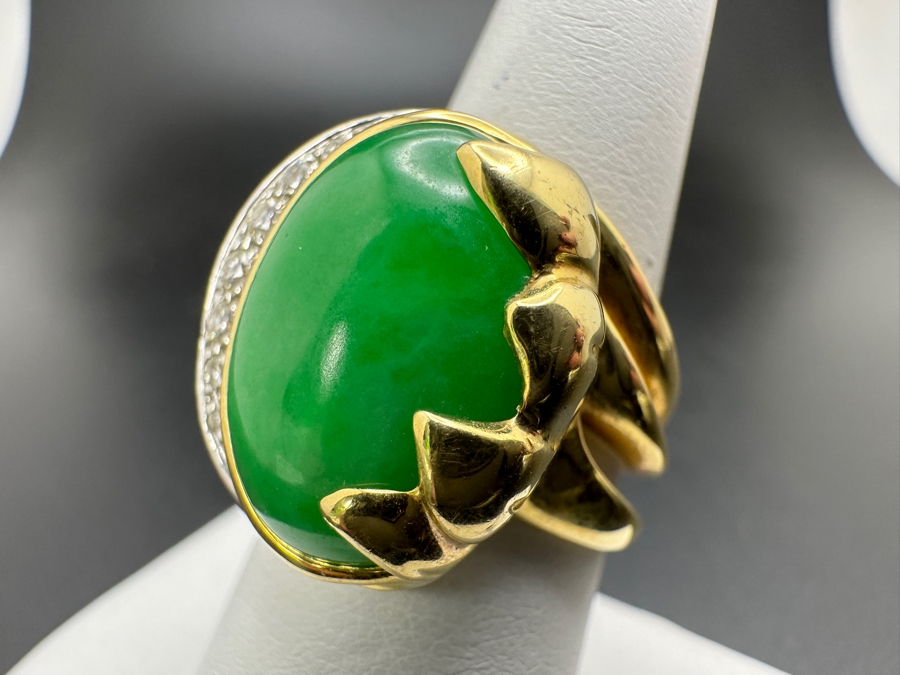 Stunning 18k Gold Jade Diamond Ring Stamped 'Silvia Kelly' Size 8 20.0g Retails $5,600 [Photo 7]