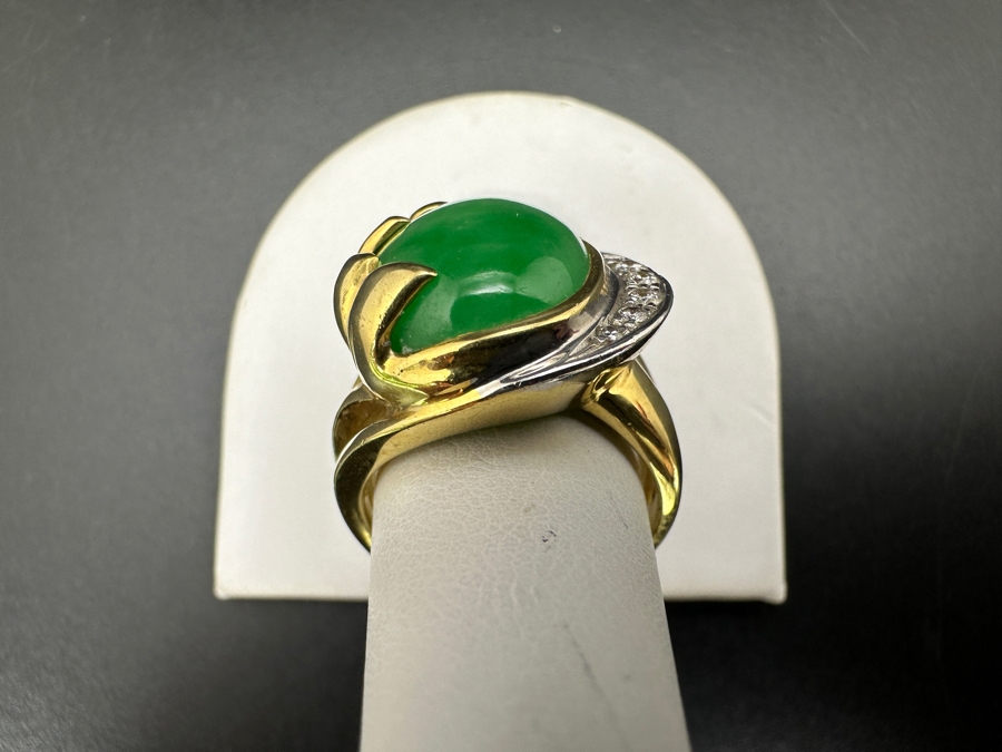 Stunning 18k Gold Jade Diamond Ring Stamped 'Silvia Kelly' Size 8 20.0g Retails $5,600 [Photo 10]