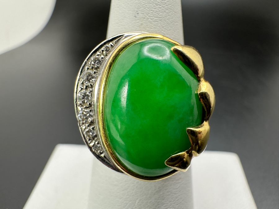 Stunning 18k Gold Jade Diamond Ring Stamped 'Silvia Kelly' Size 8 20.0g Retails $5,600 [Photo 2]