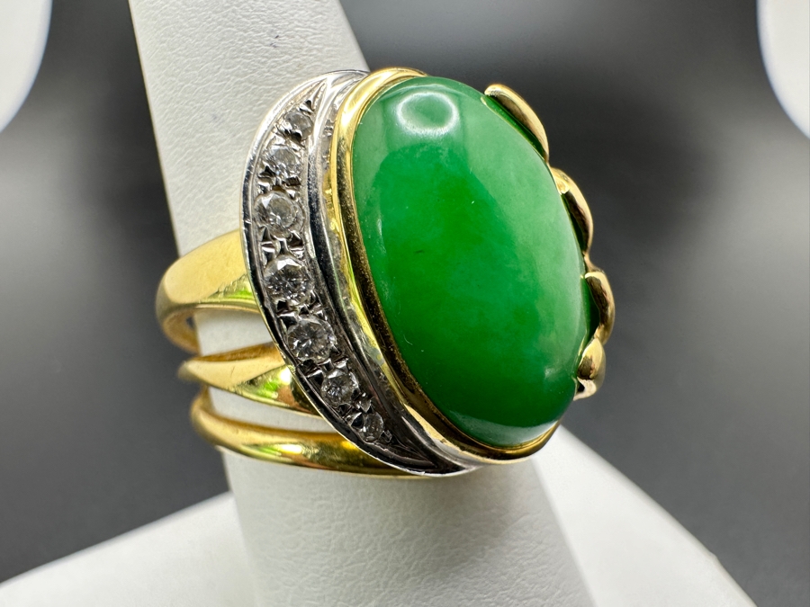 Stunning 18k Gold Jade Diamond Ring Stamped 'Silvia Kelly' Size 8 20.0g Retails $5,600 [Photo 3]