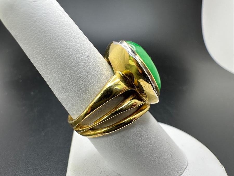 Stunning 18k Gold Jade Diamond Ring Stamped 'Silvia Kelly' Size 8 20.0g Retails $5,600 [Photo 9]