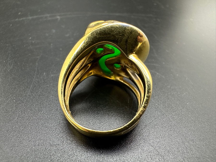 Stunning 18k Gold Jade Diamond Ring Stamped 'Silvia Kelly' Size 8 20.0g Retails $5,600 [Photo 13]