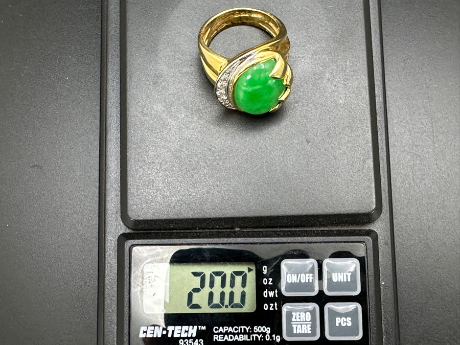 Stunning 18k Gold Jade Diamond Ring Stamped 'Silvia Kelly' Size 8 20.0g Retails $5,600 [Photo 18]