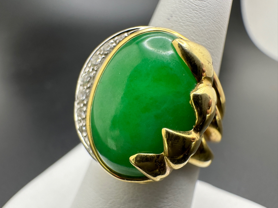 Stunning 18k Gold Jade Diamond Ring Stamped 'Silvia Kelly' Size 8 20.0g Retails $5,600 [Photo 6]