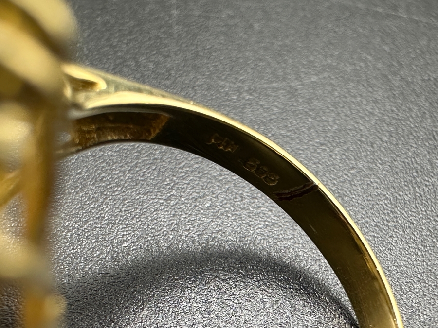 14k Gold Mabe Pearl 14.5mm Set With 17 .01 Round Diamonds Size 6.75 5.7g Retails $1,500 [Photo 12]