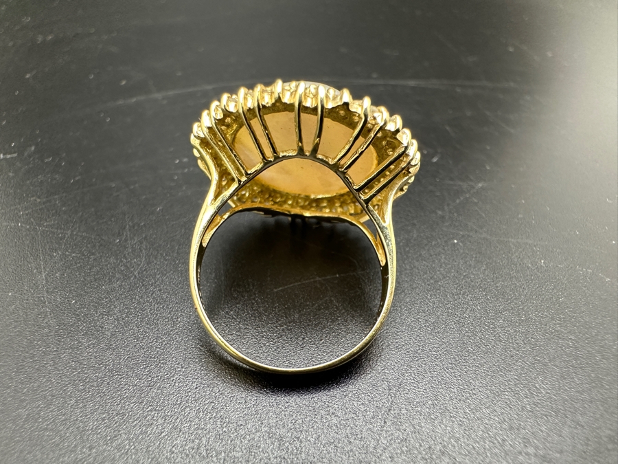 14k Gold Mabe Pearl 14.5mm Set With 17 .01 Round Diamonds Size 6.75 5.7g Retails $1,500 [Photo 10]