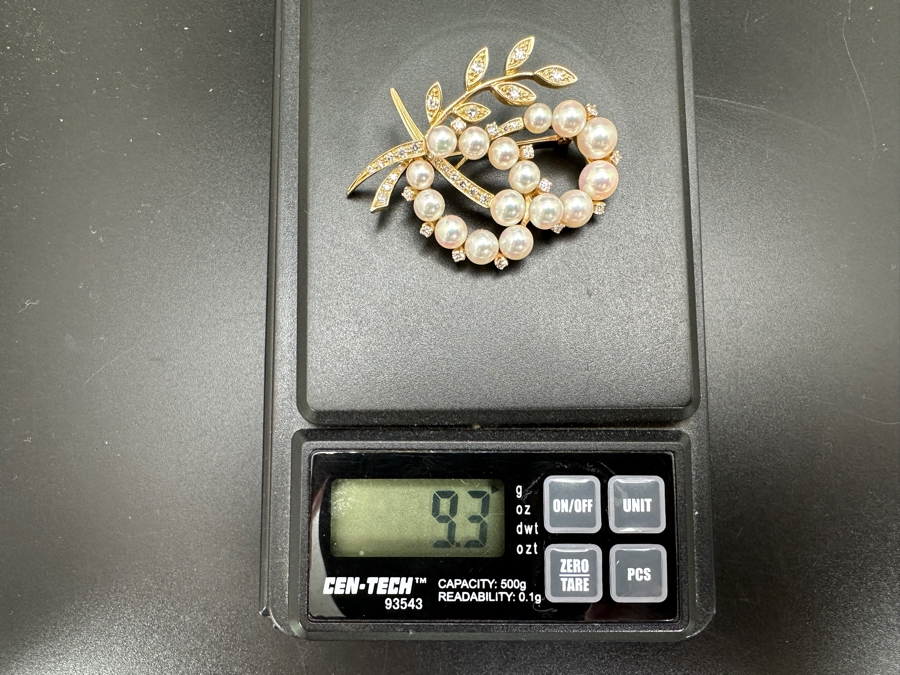 14k Gold Pearl Brooch Pin Set With An Estimated .75cttw Of Single Cut Diamonds 9.3g Retails $2,800 [Photo 12]