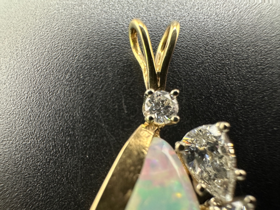 Stunning 14k Gold Pendant Set With Pear Shape Cabochon Opal 15 X 8.5mm, 5.5 X 3.2mm Pear Shape Diamond (apx. .25ct), 4.8 X 3.2mm Pear Shape Diamond (apx. .2ct) And 2.25mm Round Diamond (apx. .05ct) 2.1g Retails $3,000 [Photo 7]