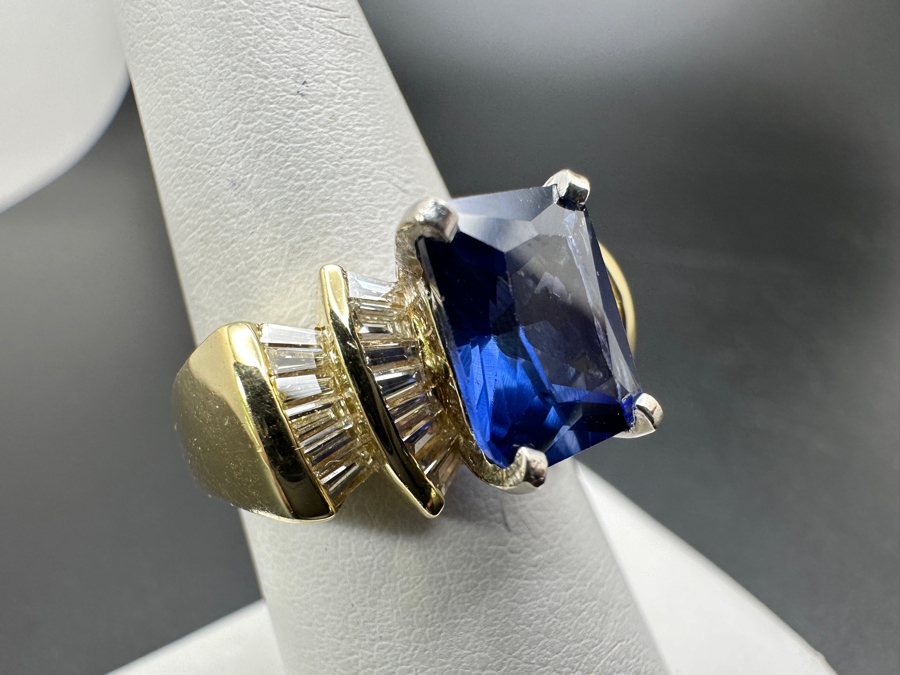 14k Gold Imitation Tanzanite Set With 26 2 X 1.5 X 1mm Tapered Baggette Diamonds (est. .65cttw) 8.2g Retails $2,400 [Photo 7]