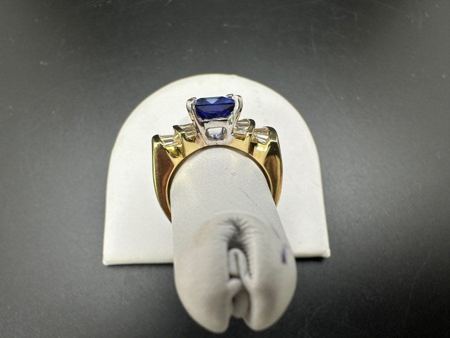 14k Gold Imitation Tanzanite Set With 26 2 X 1.5 X 1mm Tapered Baggette Diamonds (est. .65cttw) 8.2g Retails $2,400 [Photo 10]
