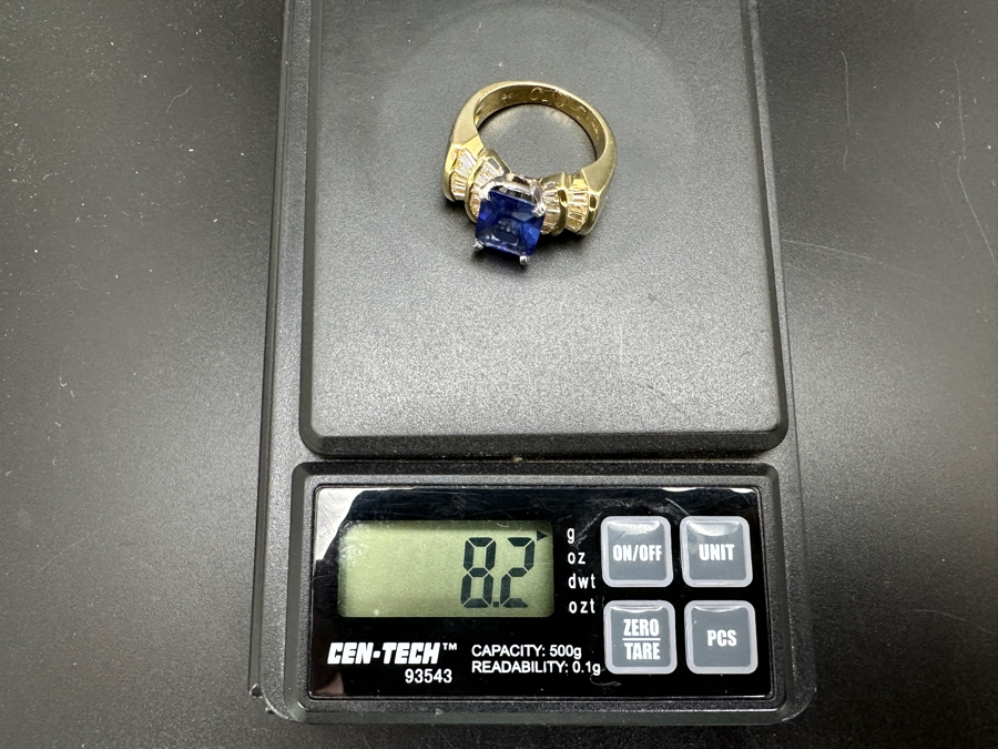14k Gold Imitation Tanzanite Set With 26 2 X 1.5 X 1mm Tapered Baggette Diamonds (est. .65cttw) 8.2g Retails $2,400 [Photo 16]