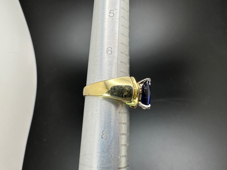 14k Gold Imitation Tanzanite Set With 26 2 X 1.5 X 1mm Tapered Baggette Diamonds (est. .65cttw) 8.2g Retails $2,400 [Photo 15]