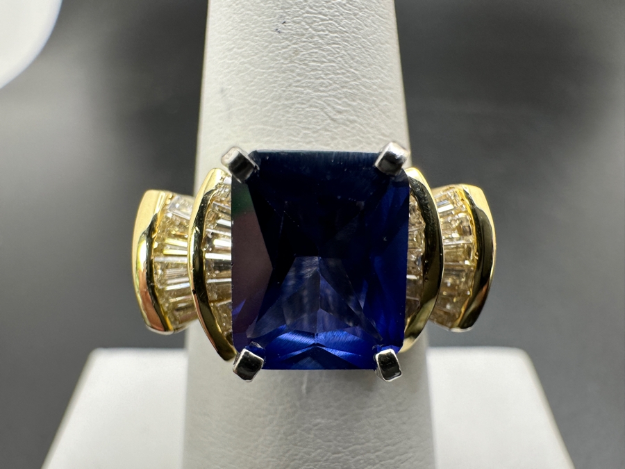 14k Gold Imitation Tanzanite Set With 26 2 X 1.5 X 1mm Tapered Baggette Diamonds (est. .65cttw) 8.2g Retails $2,400 [Photo 3]