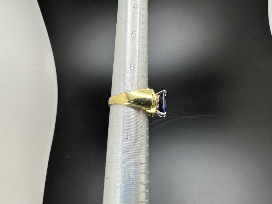 14k Gold Imitation Tanzanite Set With 26 2 X 1.5 X 1mm Tapered Baggette Diamonds (est. .65cttw) 8.2g Retails $2,400 [Photo 14]