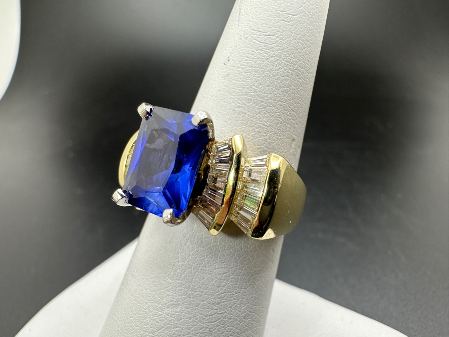14k Gold Imitation Tanzanite Set With 26 2 X 1.5 X 1mm Tapered Baggette Diamonds (est. .65cttw) 8.2g Retails $2,400 [Photo 8]