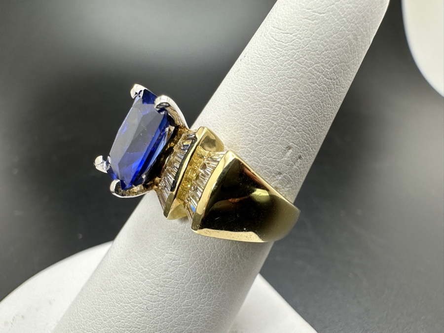 14k Gold Imitation Tanzanite Set With 26 2 X 1.5 X 1mm Tapered Baggette Diamonds (est. .65cttw) 8.2g Retails $2,400 [Photo 9]