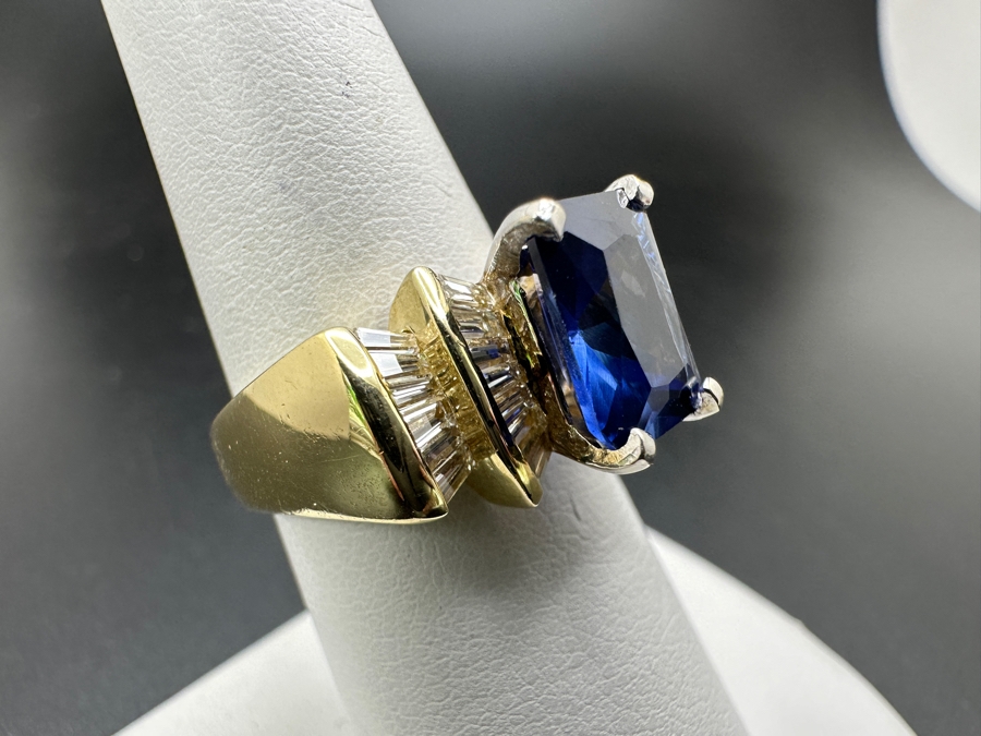 14k Gold Imitation Tanzanite Set With 26 2 X 1.5 X 1mm Tapered Baggette Diamonds (est. .65cttw) 8.2g Retails $2,400 [Photo 6]