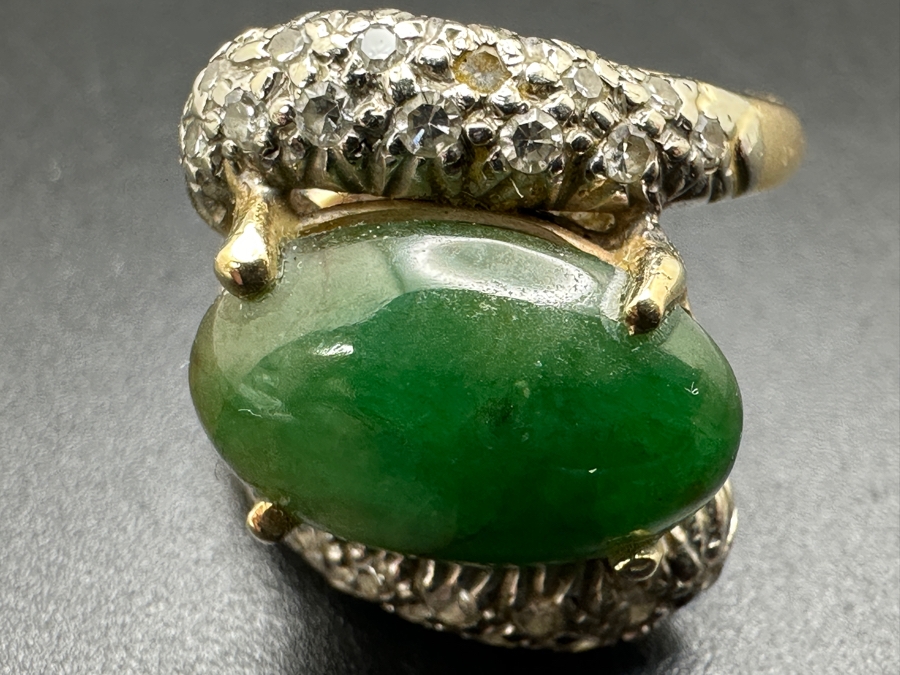 14k Gold Jade Single Cut Diamond Ring Size 5 5.3g Retails $2,000 [Photo 10]