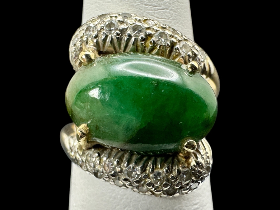 14k Gold Jade Single Cut Diamond Ring Size 5 5.3g Retails $2,000 [Photo 1]