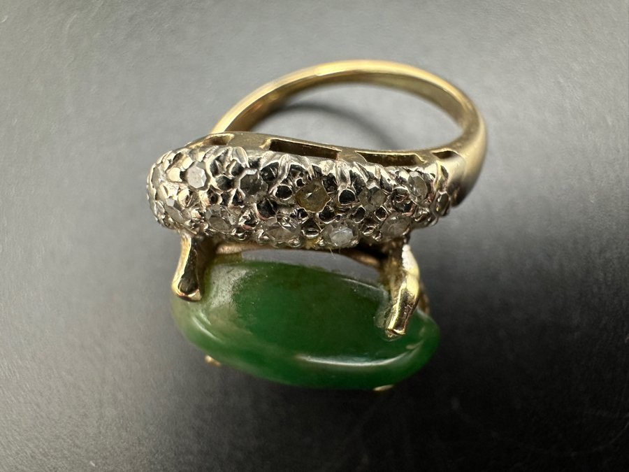 14k Gold Jade Single Cut Diamond Ring Size 5 5.3g Retails $2,000 [Photo 7]