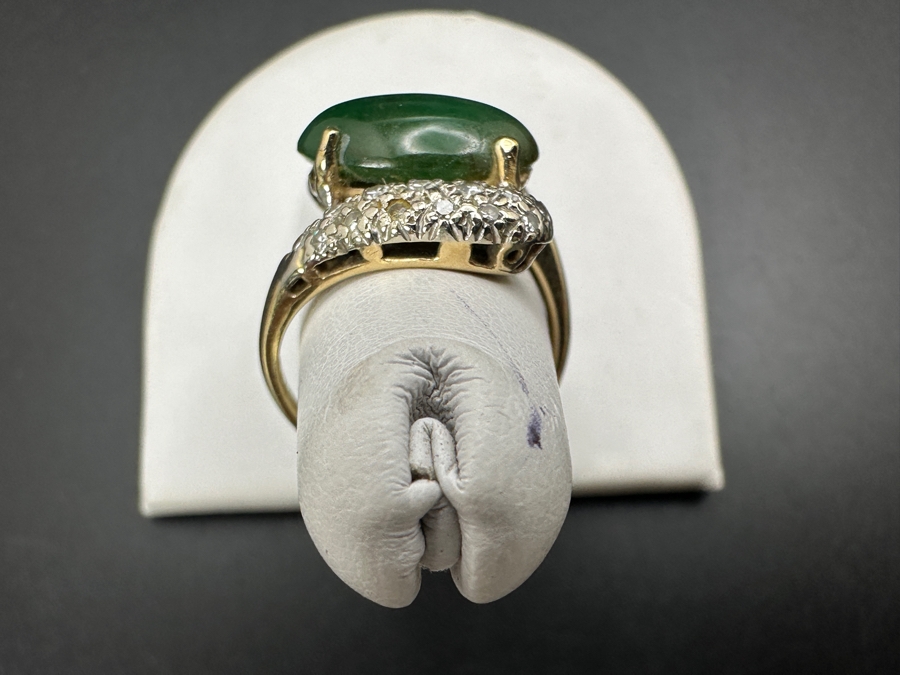 14k Gold Jade Single Cut Diamond Ring Size 5 5.3g Retails $2,000 [Photo 6]