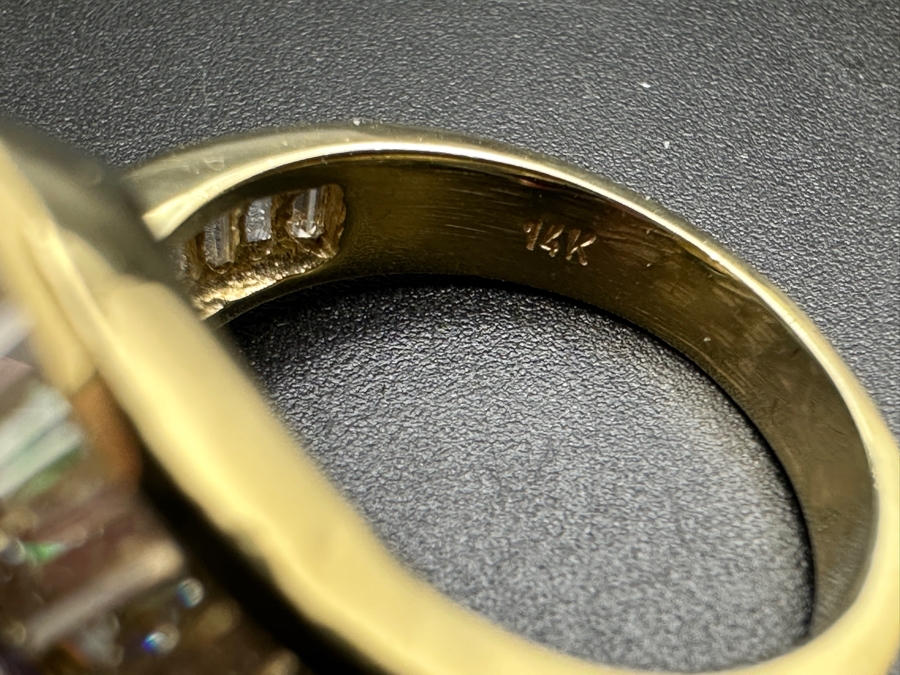 14k Gold Iolite 10 x 7 Pear Shape Set With 32 Tapered Diamond Baguettes (est. 1.25cttw) Size 6.75 6.6g Retails $4,000 [Photo 10]