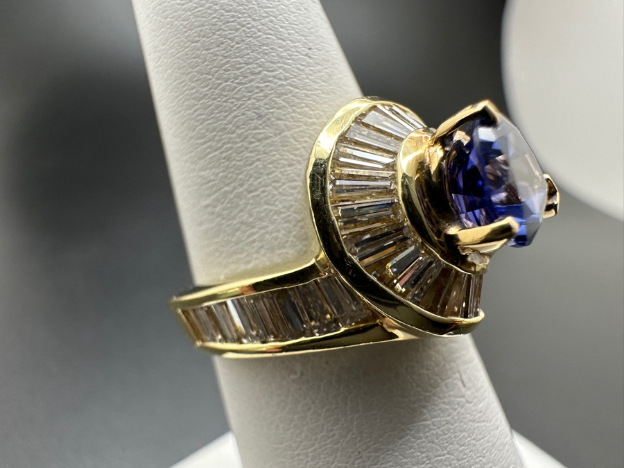 14k Gold Iolite 10 x 7 Pear Shape Set With 32 Tapered Diamond Baguettes (est. 1.25cttw) Size 6.75 6.6g Retails $4,000 [Photo 5]