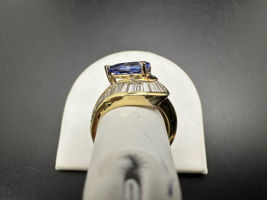 14k Gold Iolite 10 x 7 Pear Shape Set With 32 Tapered Diamond Baguettes (est. 1.25cttw) Size 6.75 6.6g Retails $4,000 [Photo 8]