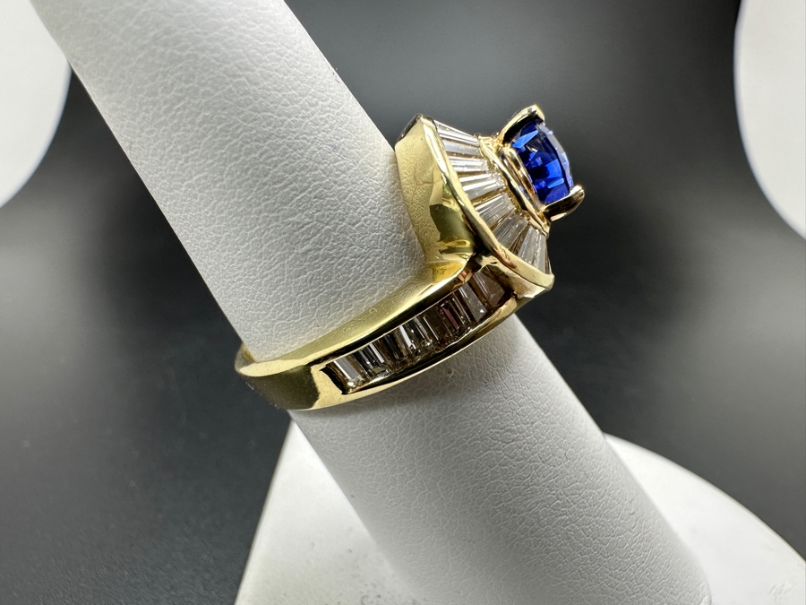 14k Gold Iolite 10 x 7 Pear Shape Set With 32 Tapered Diamond Baguettes (est. 1.25cttw) Size 6.75 6.6g Retails $4,000 [Photo 6]