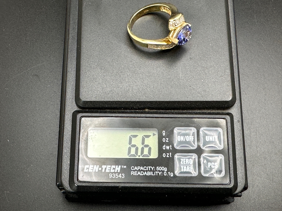 14k Gold Iolite 10 x 7 Pear Shape Set With 32 Tapered Diamond Baguettes (est. 1.25cttw) Size 6.75 6.6g Retails $4,000 [Photo 12]