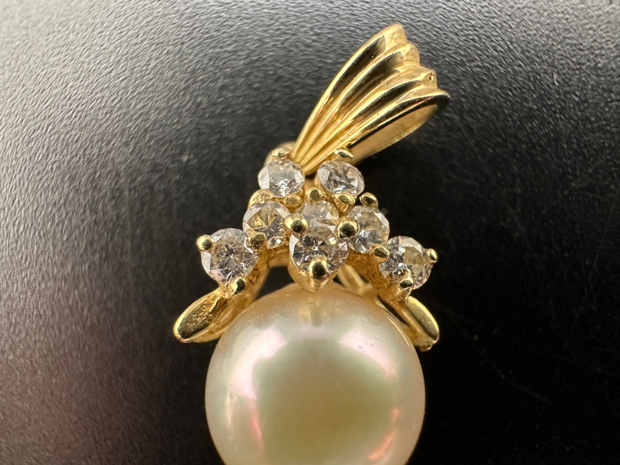 14k Gold Pearl Pendant Set With 8 2mm Round Brilliant Diamonds (est. .24cttw) 2.2g Retails $1,000 [Photo 3]