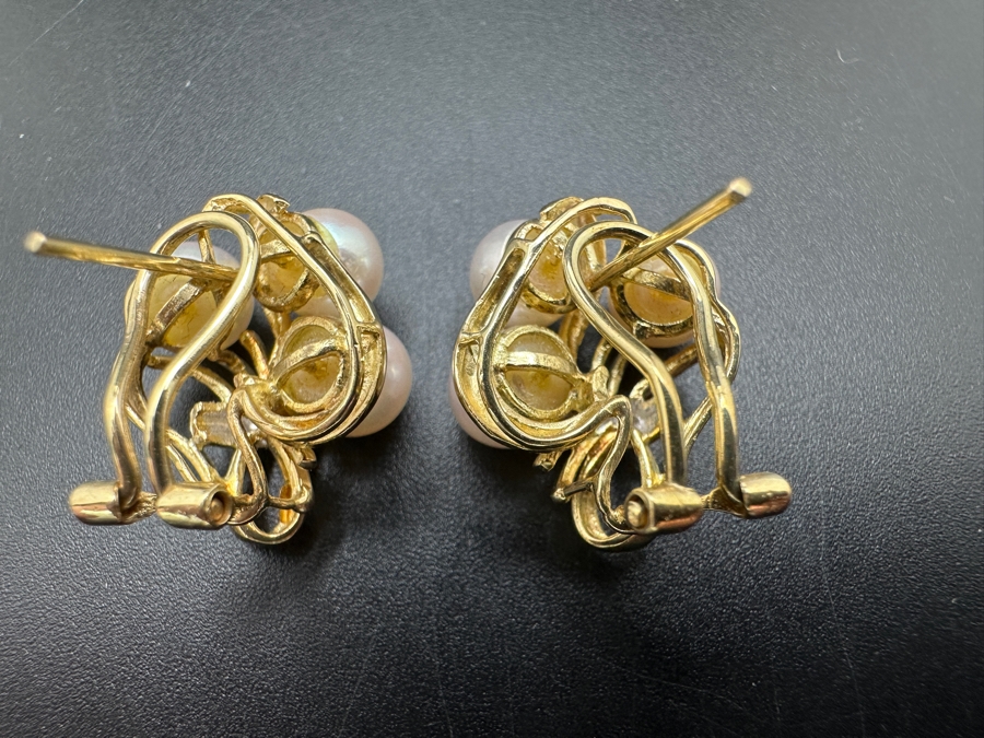14k Gold Earrings Set With 6 6-6.5mm Pearls And 8 .01mm Round Diamonds 8.3g Retails $2,000 [Photo 5]