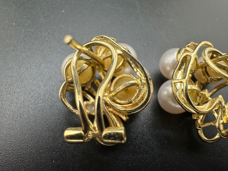14k Gold Earrings Set With 6 6-6.5mm Pearls And 8 .01mm Round Diamonds 8.3g Retails $2,000 [Photo 6]